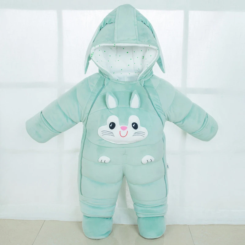 rabbit green Теплая хлопковая одежда на пуху для холодной зимы до-30 градусов Новинка года, куртка для новорожденных мальчиков и девочек, парка комбинезон, одежда для малышей зимний костюм - Цвет: rabbit green