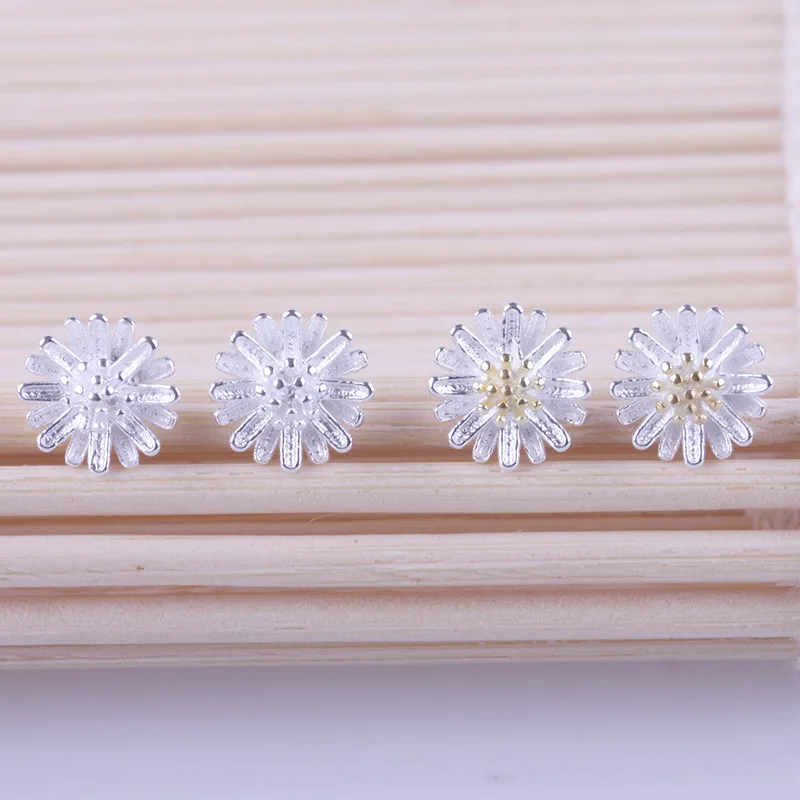 Женские серьги-гвоздики с цветком подсолнуха корейские из стерлингового серебра