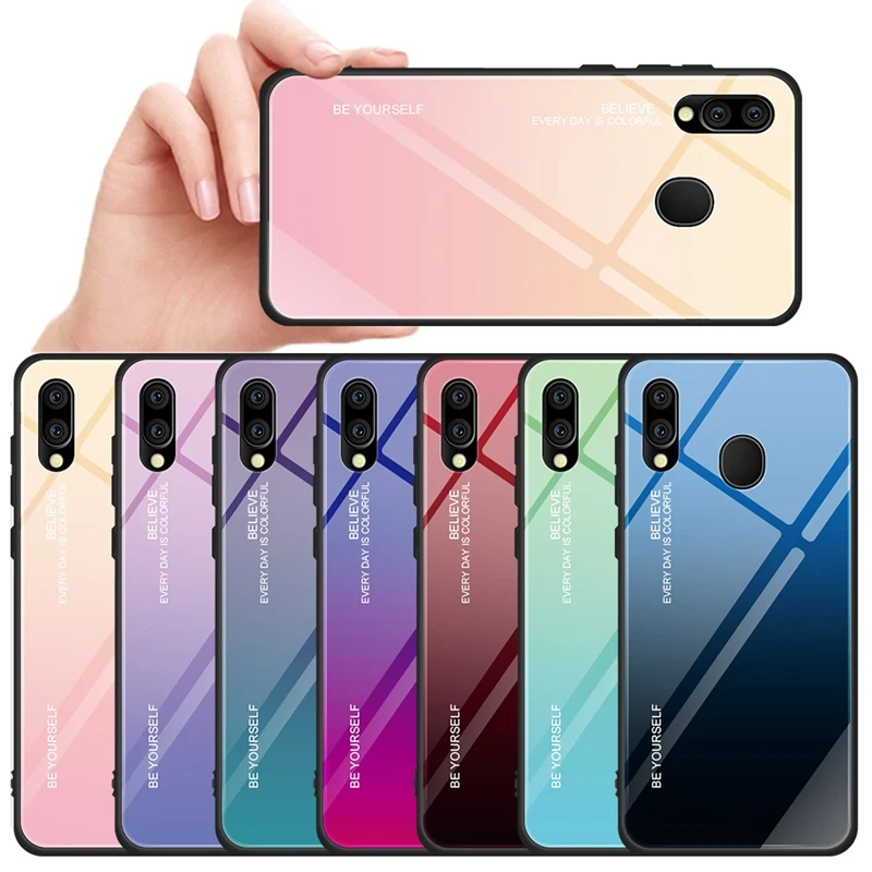 Чехол из ТПУ и закаленного стекла градиентного цвета для Samsung Galaxy M20 Модный чехол