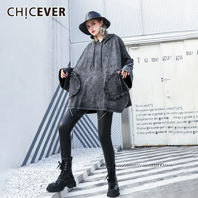 Женский джинсовый спортивный свитер CHICEVER повседневный свободный большого