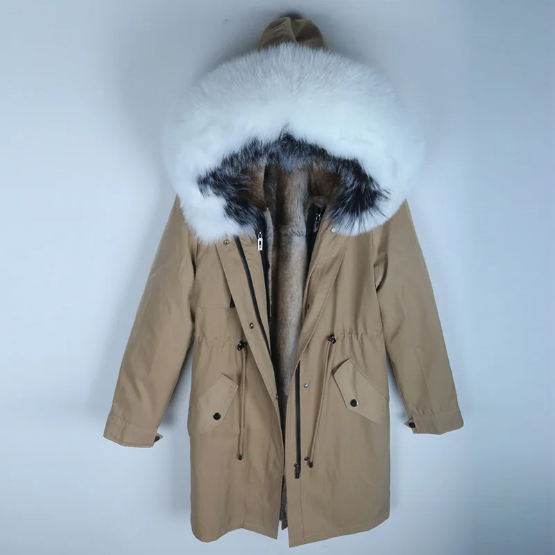 2019 new Warm winter ladies coat Natural rabbit fur lining jacket Real Fox Fur Collar Long Parka Fashion Thick real | Женская одежда