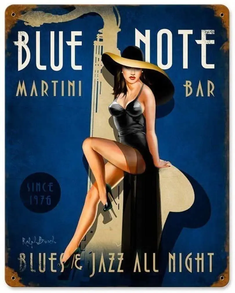 Настенный декор металлический для комнаты синий Джаз клуб винтажный