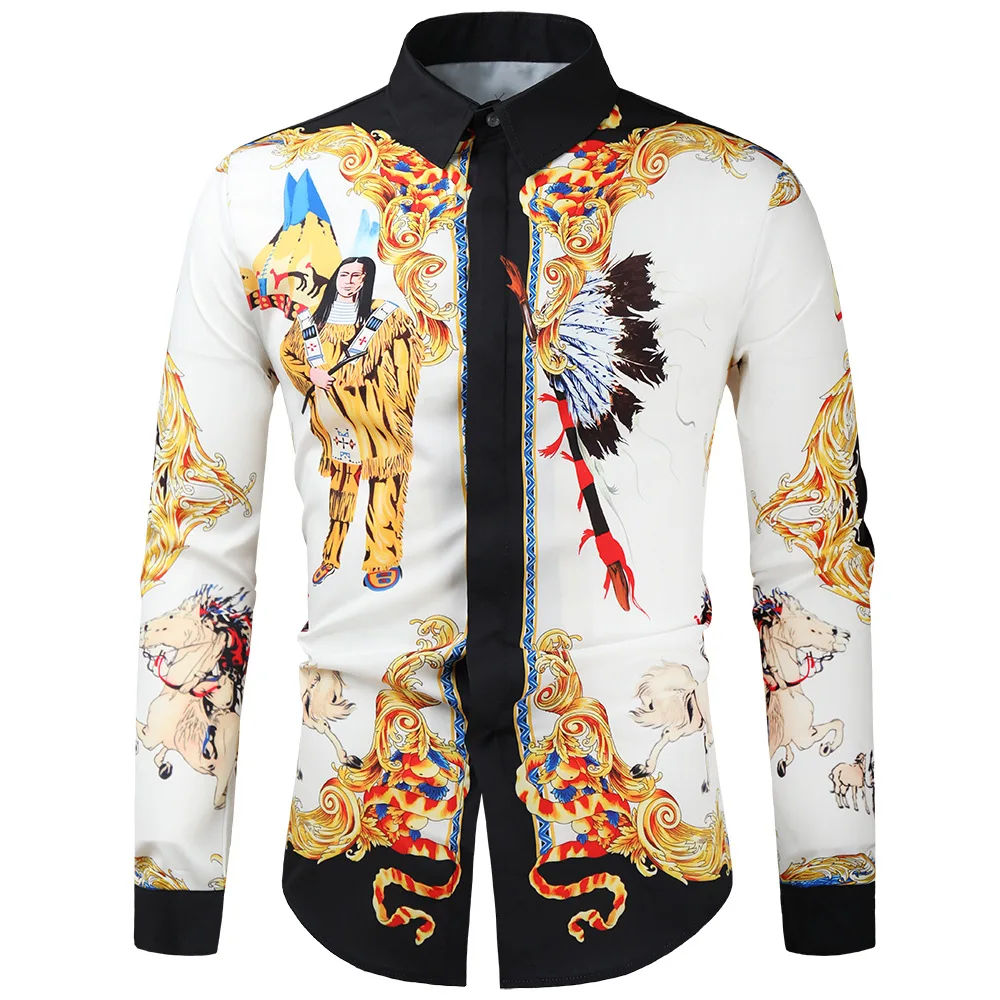 Мужская приталенная рубашка с длинным рукавом синяя Повседневная в стиле