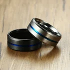 Vnox 8 мм Повседневный Черный Мужской Перстень синяя линия из нержавеющей стали мужской свадебный ремешок удобная одежда ювелирные изделия для мужчин