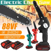 1200w 6 inch 88vf mini electric saw chainsaw wood cutter with rechargeable battery woodworking pruning one handed garden tool