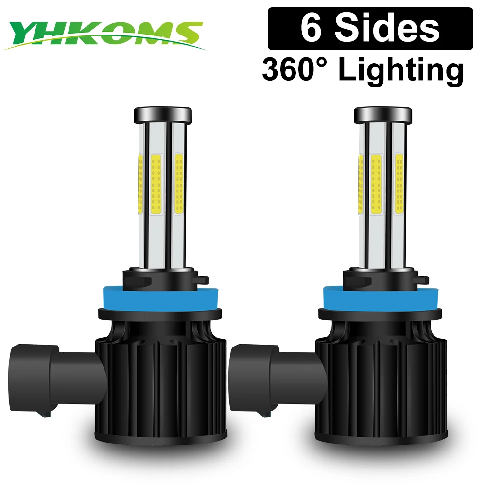 YHKOMS 6 Sides 360 Degrees H4 H7 LED Headlight H8 H9 H11 9005 HB3 9006 HB4 9012 LED Light For Car Fog Lamp 80W 16000LM 6000K 12V