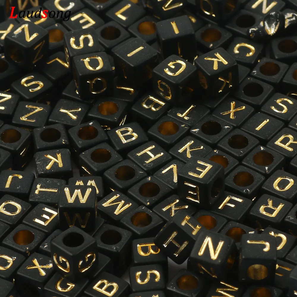 

6*6mm Black and Gold Mixed Letter Acrylic Beads Square Alphabet Beads For Jewelry Making Diy Bracelet Necklace