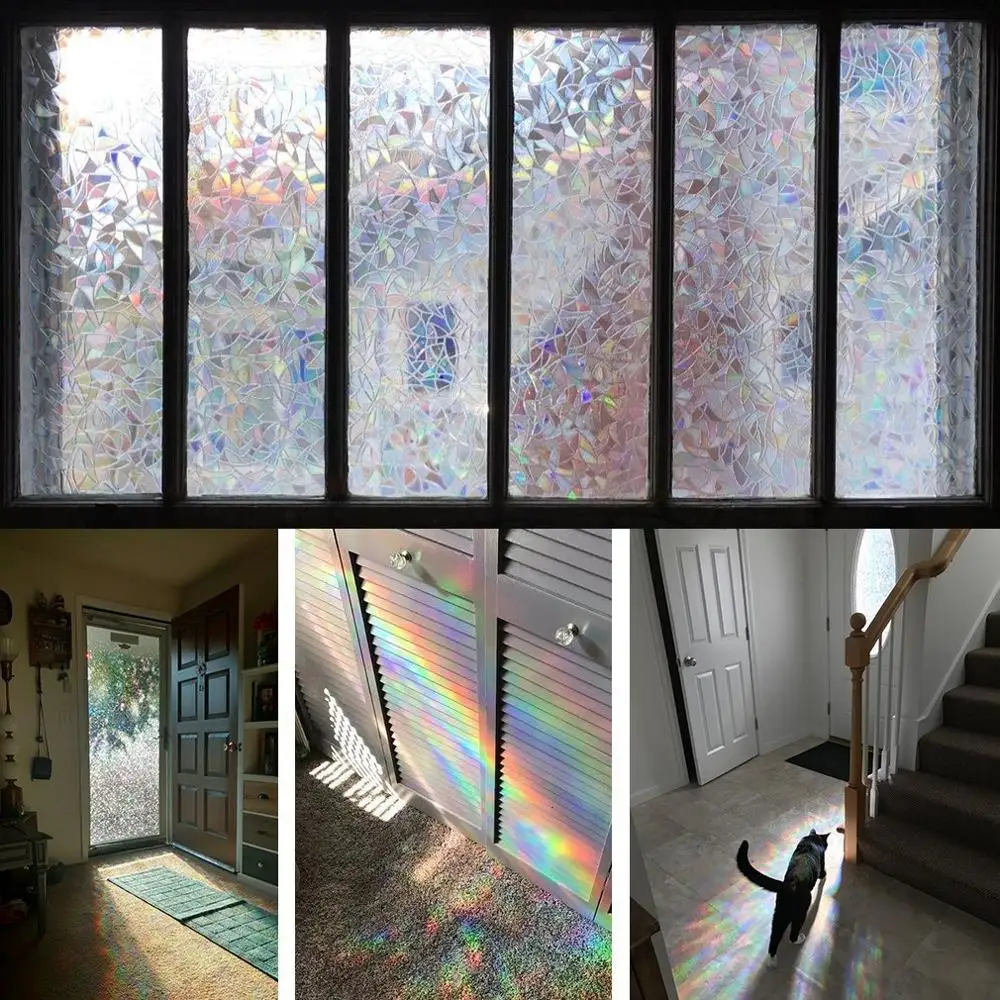 

Tinted 3D No Glue Static Window Film Privacy Window Rainbow Films for Stained Glass Self-Adhesive Film Glass Window Sticker Htv
