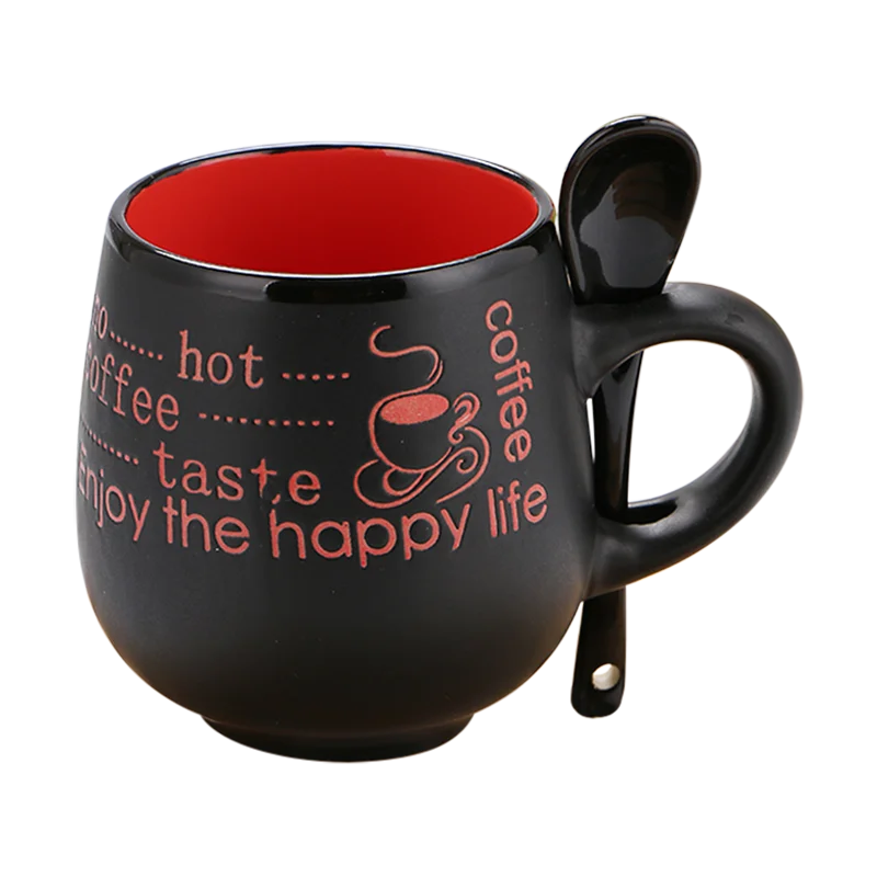 

Retro Spherical Coffee Breakfast Ceramic Cup Simple European Creative Household Milk Black Frosted Mug with Spoon Drinkware