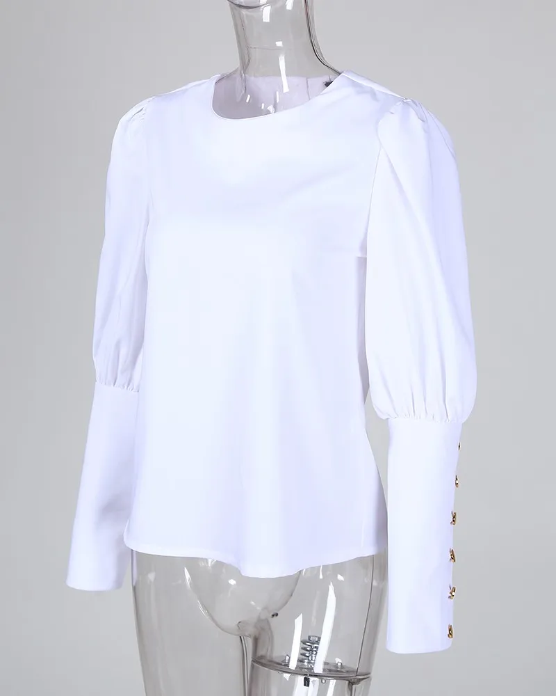 Женская однотонная Повседневная Блузка с металлическими пуговицами высокого