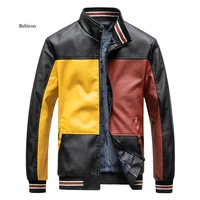 2021 men winter casual spliced fleece leather jacket baseball uniform autumn fashion biker vintage warm coat male