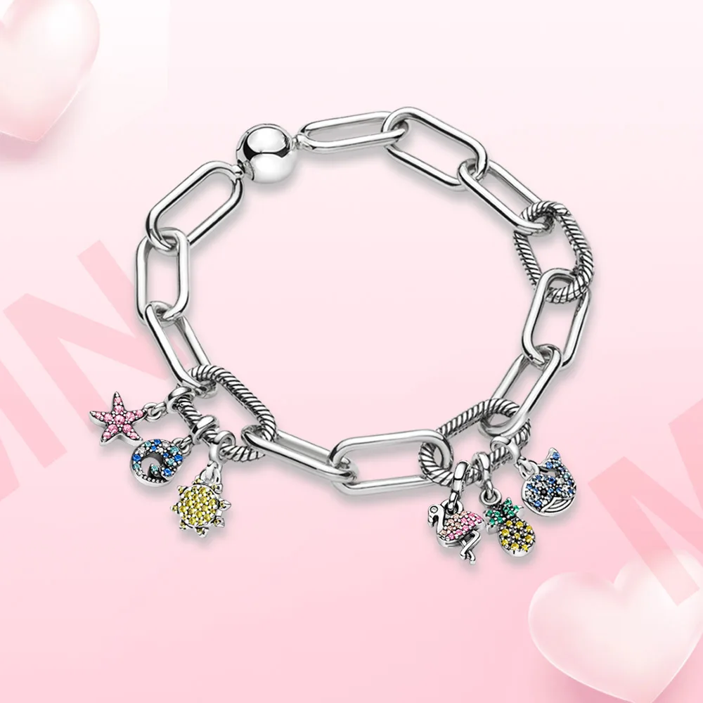 

925 Sterling Silver bracelet heart charm Me bracelet diy jewelry set gift