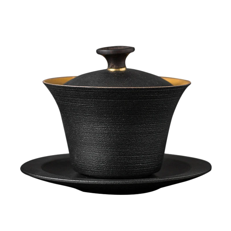 Винтажная керамическая керамика Gaiwan чайная чашка с деревянной крышкой и