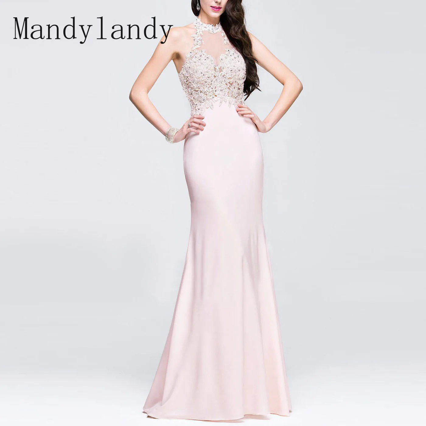 

Mandylandy Dress Summer Sleeveless Halter O-Neck High Waist Solid Color Dress Women's Lace Embroidery Slim Fit Patchwork Dress
