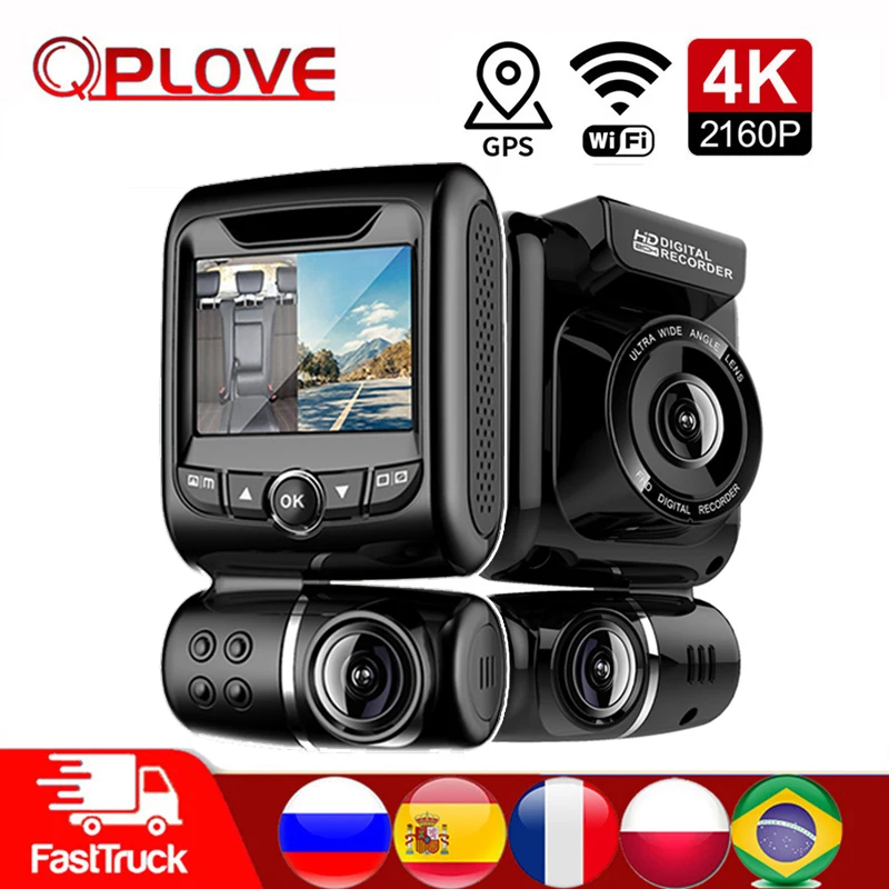 QPLOVE 2 камеры Автомобильный видеорегистратор 4 K 2160 P HD WDR с wifi gps ADAS
