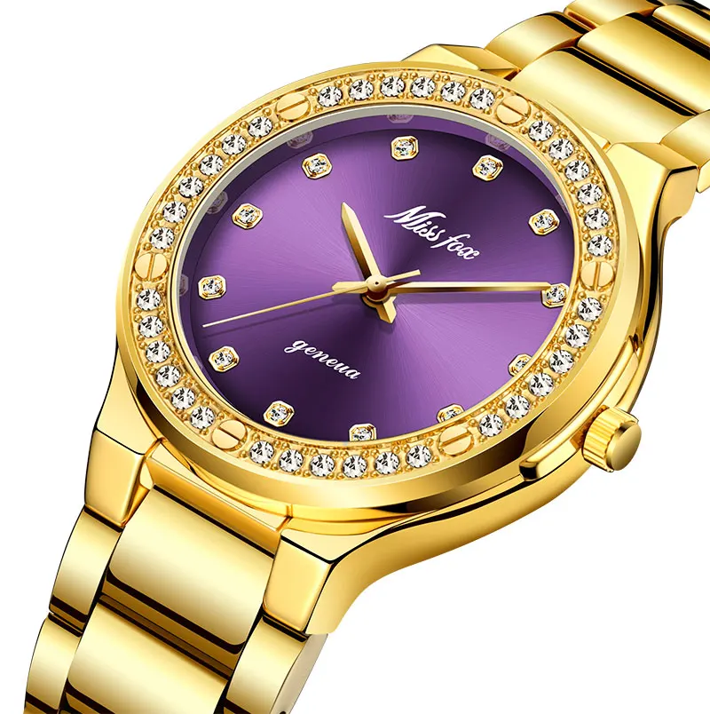 

Dropshipping New 2020 Hot Selling Diamond Wrist Watches For Women Steel Two Tone Gold Female Watch Hour Purple Quartz Wristwatch