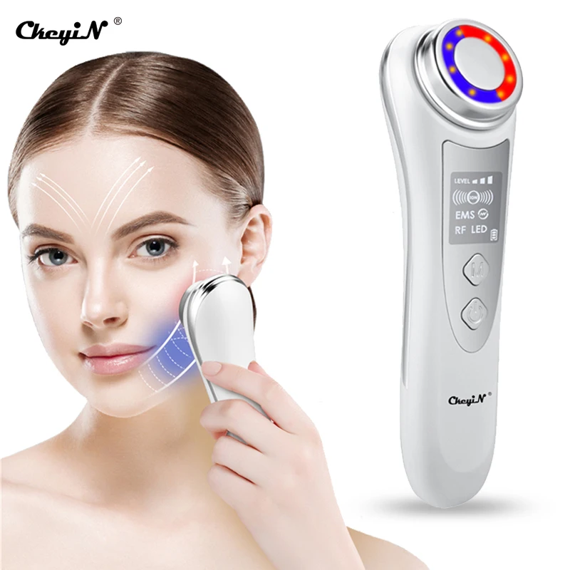 

CkeyiN EMS RF Facial Massager LED Light Therapy Vibration Skin Rejuvenation Face Lifting Tool Tightening Beauty Skin Care Device