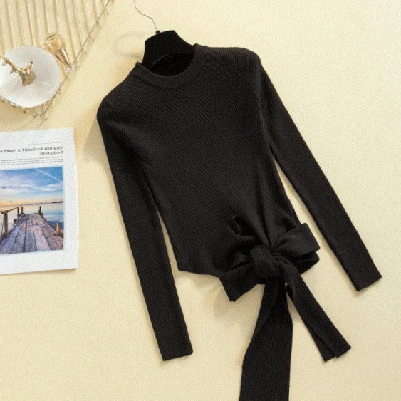 Новинка 2020 осенне-зимние женские свитера ассиметричные вязаные топы с бантом