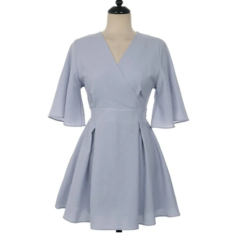 

V Neck Cotton Linen Dress Women Summer Thin French Fashion Elegant A Line Short Mini Clothes