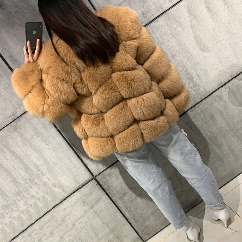 

women real fox natural fur long sleeve jacket