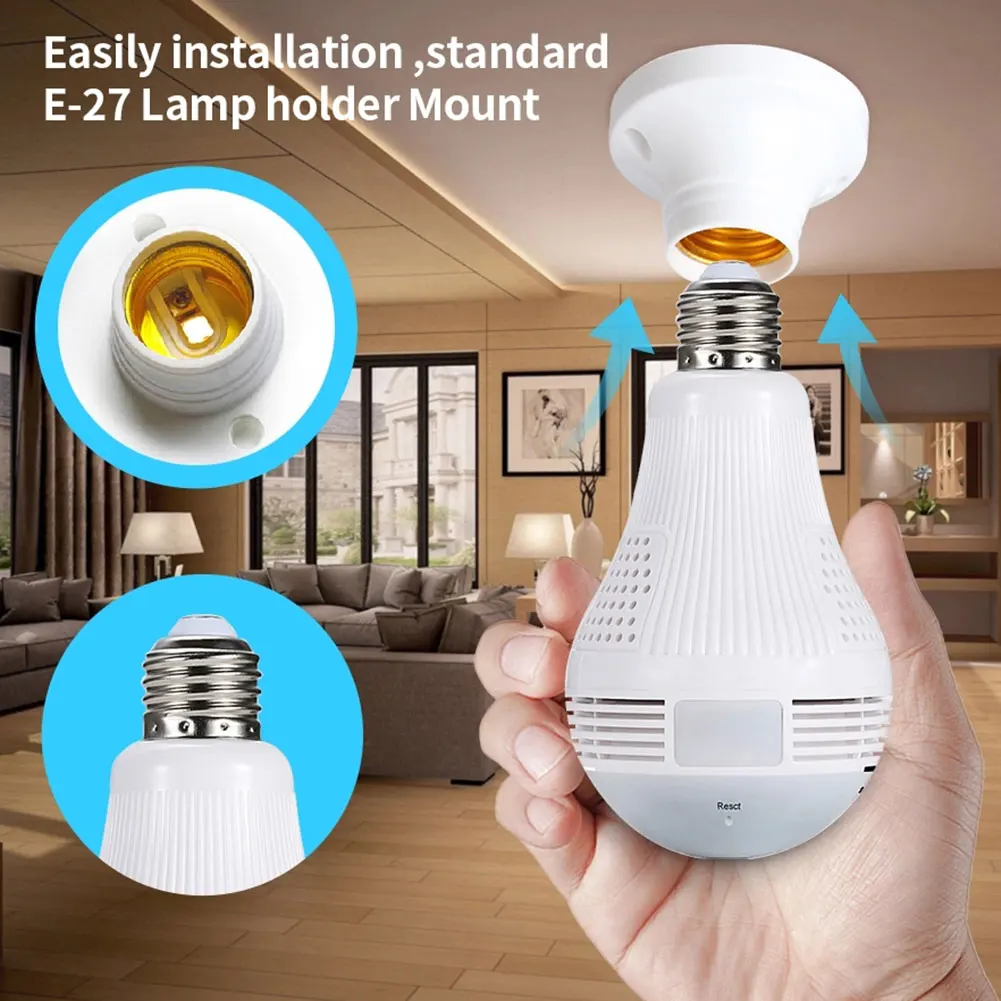 Smart IP Camera 360° Panoramic APP Control 2 Way Audio Night Vision Surveillance WIFI Home Security Light Bulb Cam | Безопасность и