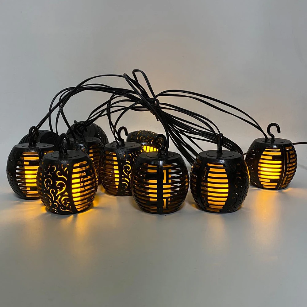 

Outdoor LED Solar String Light Hanging Hollow Flame Lantern Fairy Lamps Outdoor Garden Yard Art Landscape Lighting