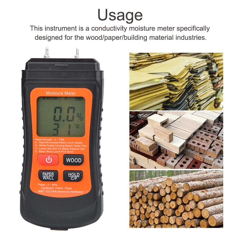 

Measuring Tools Wall Hygrometer Testing Digital Display Accurate Backlight Analysis Multifunctional Paper Wood Moisture Meter