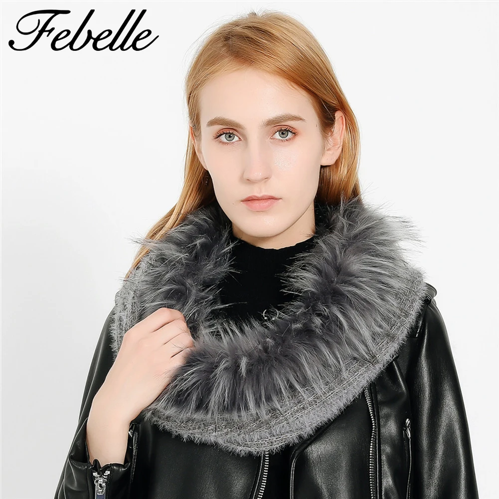 Febelle зимний шарф из искусственного меха кашемировый женский снуд для
