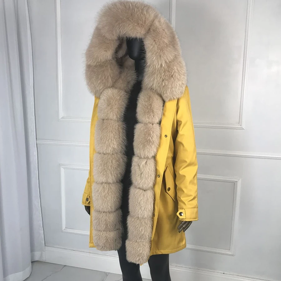 woman parka with fox fur big large fox fur collar and liner rabbit fur Women's winter parka with natural fur