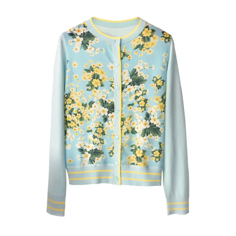 

Simple and fashionable small floral knitted cardigan top for women