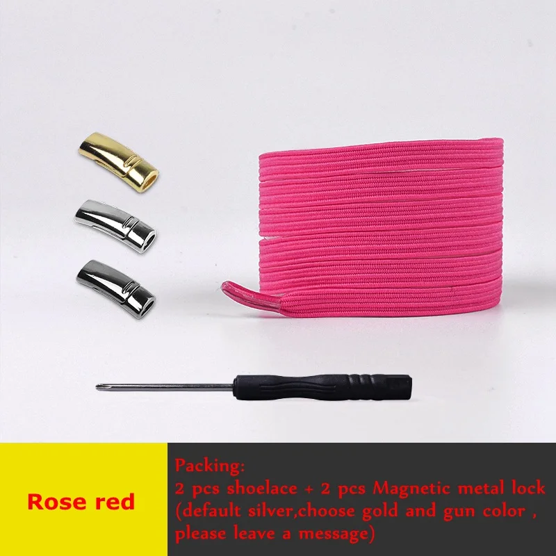 Rose red Новые эластичные магнитные запирающиеся шнурки для обуви Quick No Tie шнурки для обуви для детей и взрослых унисекс спортивные туфли со шнурками обувные шнурки для шнуровки - Цвет: Rose red