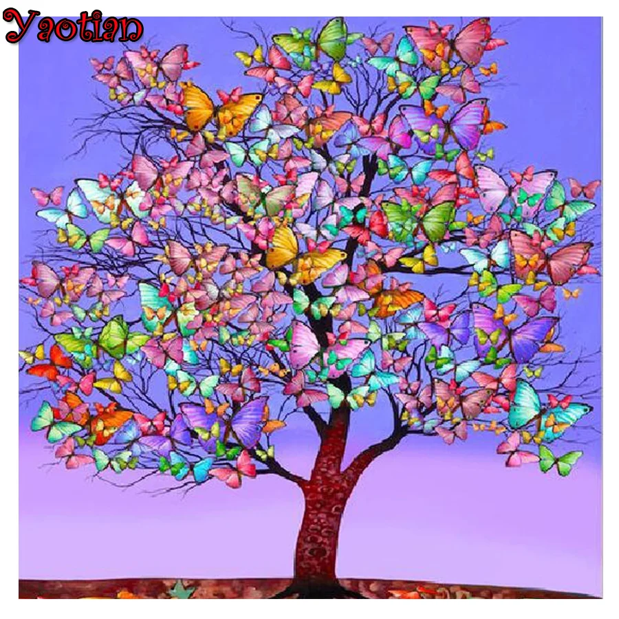 

Набор для вышивки крестиком в виде Цветной бабочки, квадратной формы, стразы, искусство, хобби, подарок, домашний декор