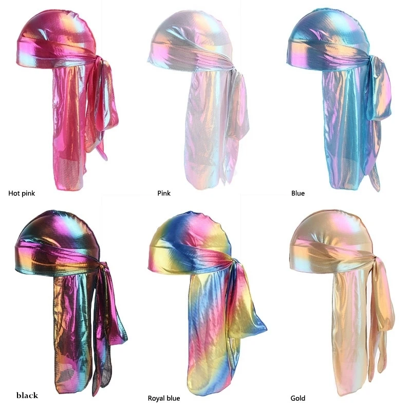 

Hair Caps Men Sparkly Silk Bandana Headwear Wide Doo Rag Bonnet Polyester Cap Comfortable Sleeping Hat Hair Styling Tool