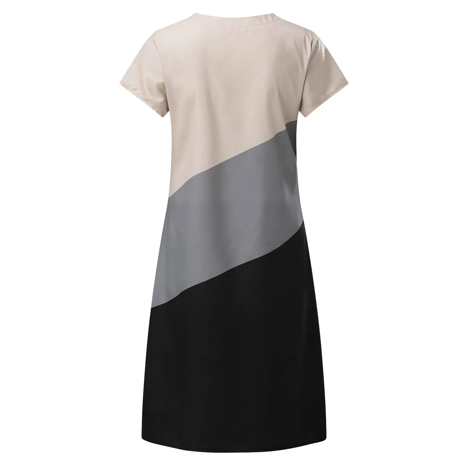 

Summer Dress For Women 2021 Casual Short Sleeve V-neck Contrast Color Midi Dress Fashion Female Loose Party Dress