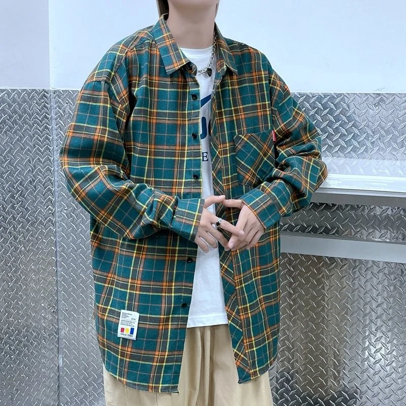 

Рубашка мужская в стиле ретро, с длинным рукавом, в клетку