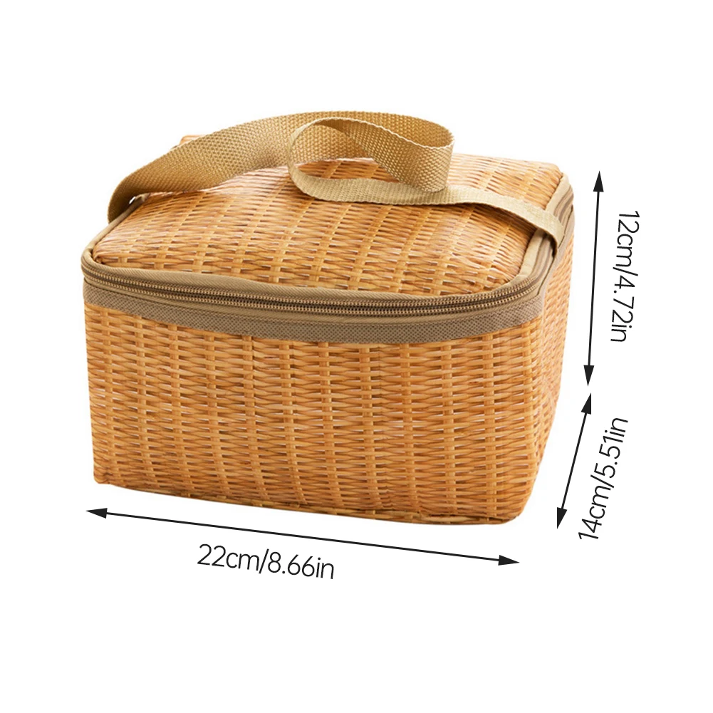 

Portable Picnic Bag Thermal Food Basket Waterproof Lunch Container Imitation Rattan Insulated Cooler Bag For Lunch Box Food Bags