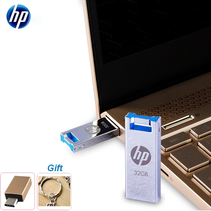 Металлический мини флеш накопитель HP V295W USB 64 ГБ 32 16 флешка водонепроницаемый