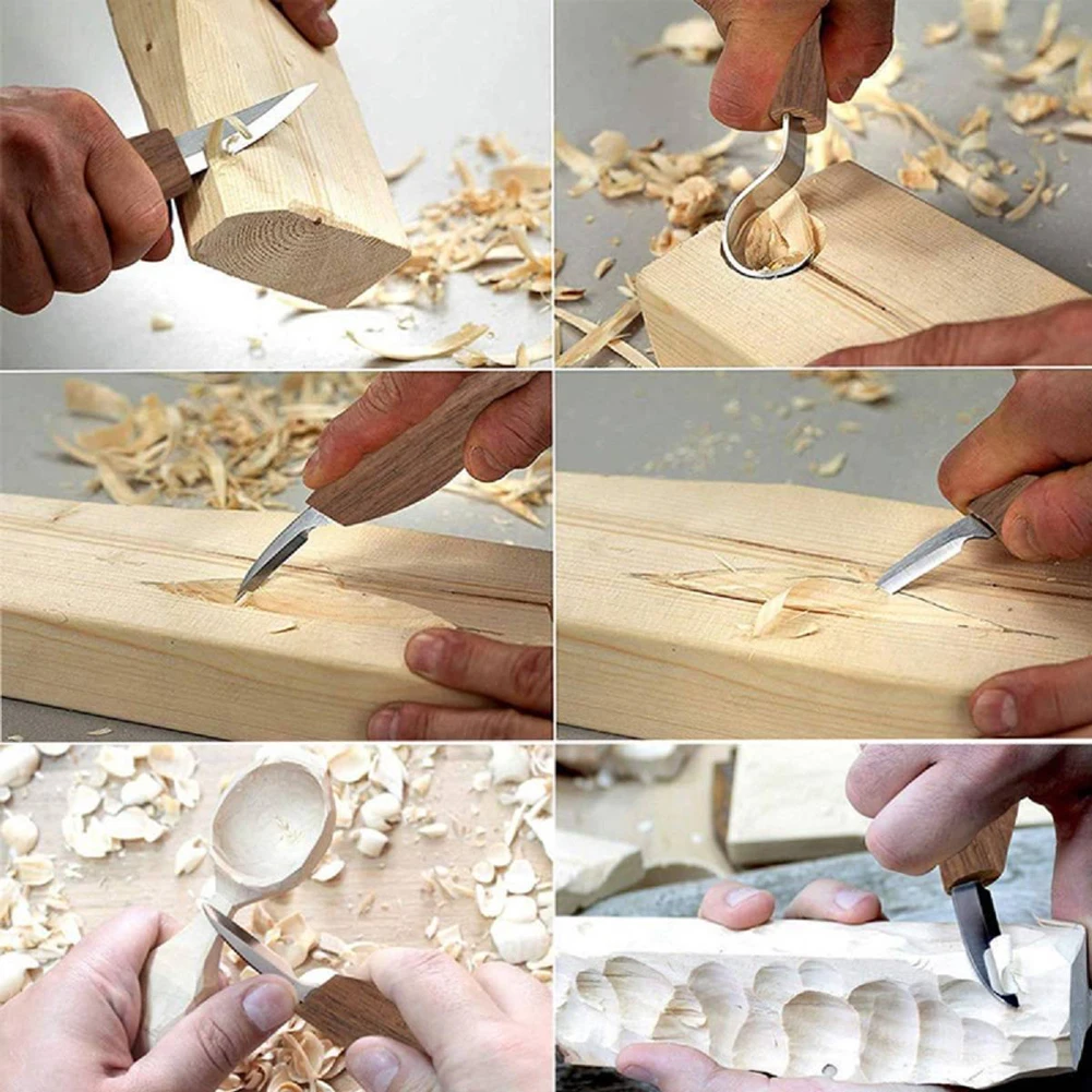 

9PCS/10PCS Wood Handle Steel Carving Cutter Wood Cutter Scrape Spoon Carving Cutter Knife Hand Tool Woodworking Hand Tool Set
