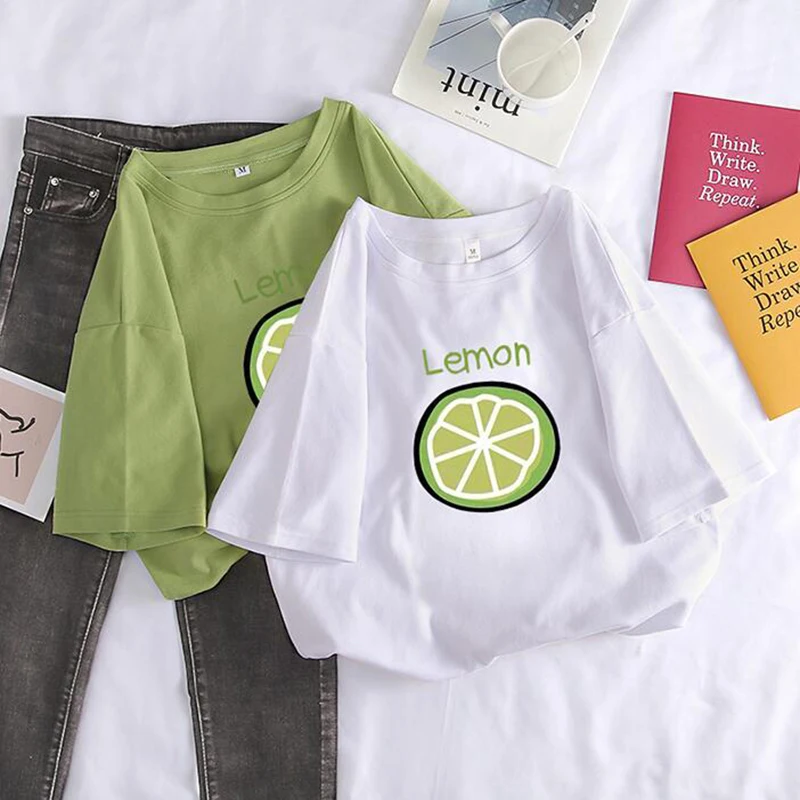Женские футболки с короткими рукавами свободные принтом авокадо и лимона в стиле