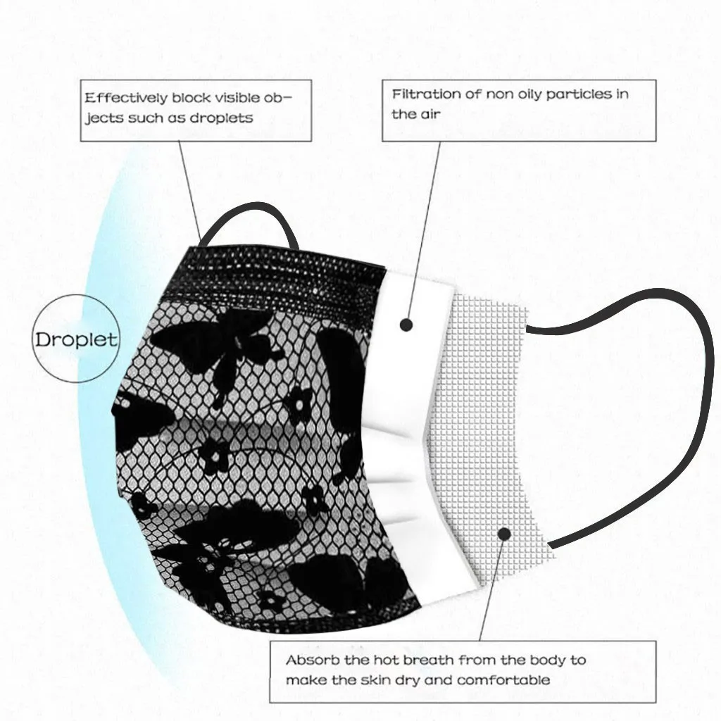 50 шт. Кружевные маски для женщин одноразовые взрослых модная Бандана с
