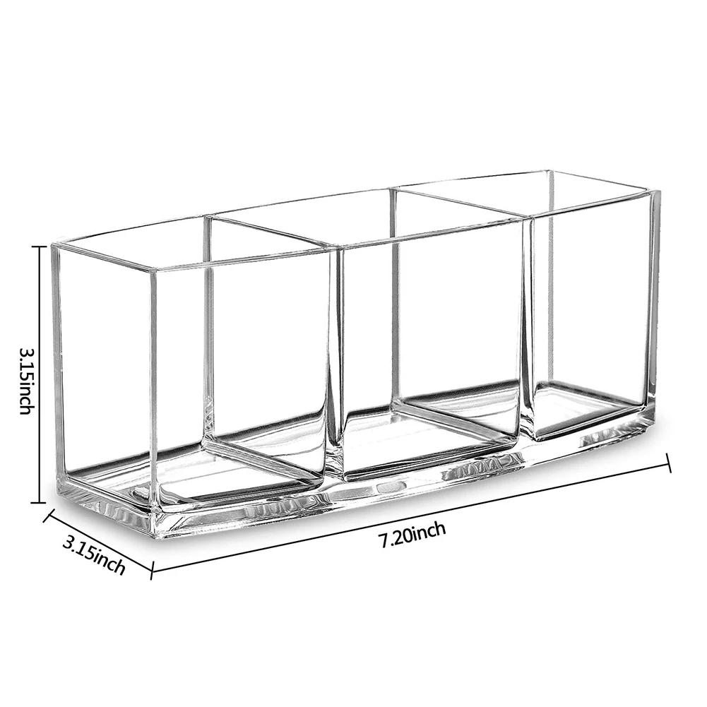 

Clear Acrylic 3 Grid Makeup Brush Holder Box Organizer Cosmetic Brush Eyebrow Comb Pen Storage Rack Display Holder