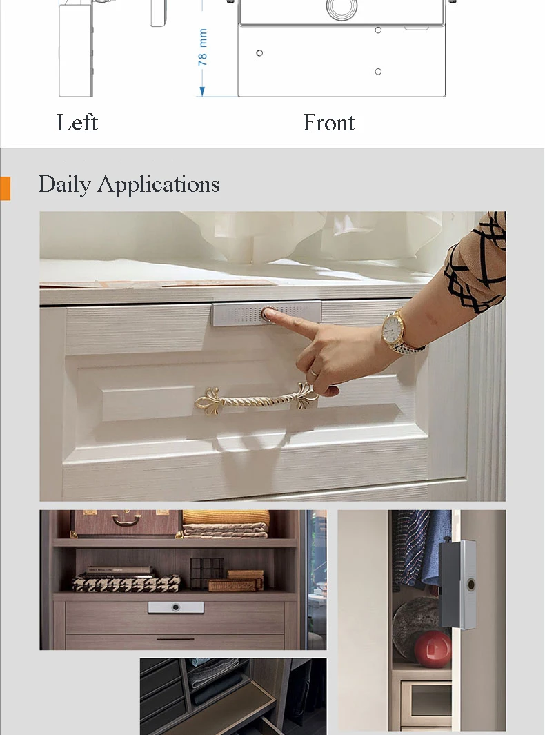Замок отпечатков пальцев для ящика шкафа мини умный электрический замок