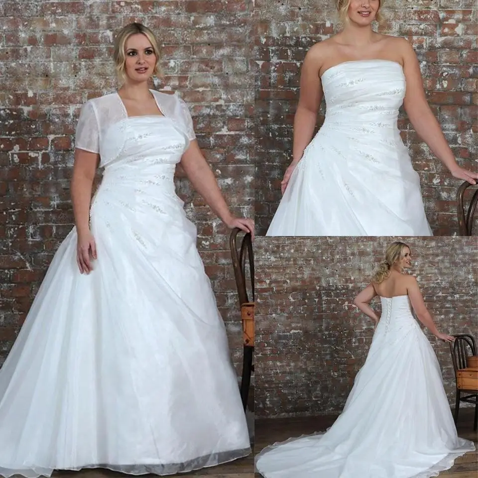 С v-образным вырезом новая размера плюс свадебное платье с жакетом короткими