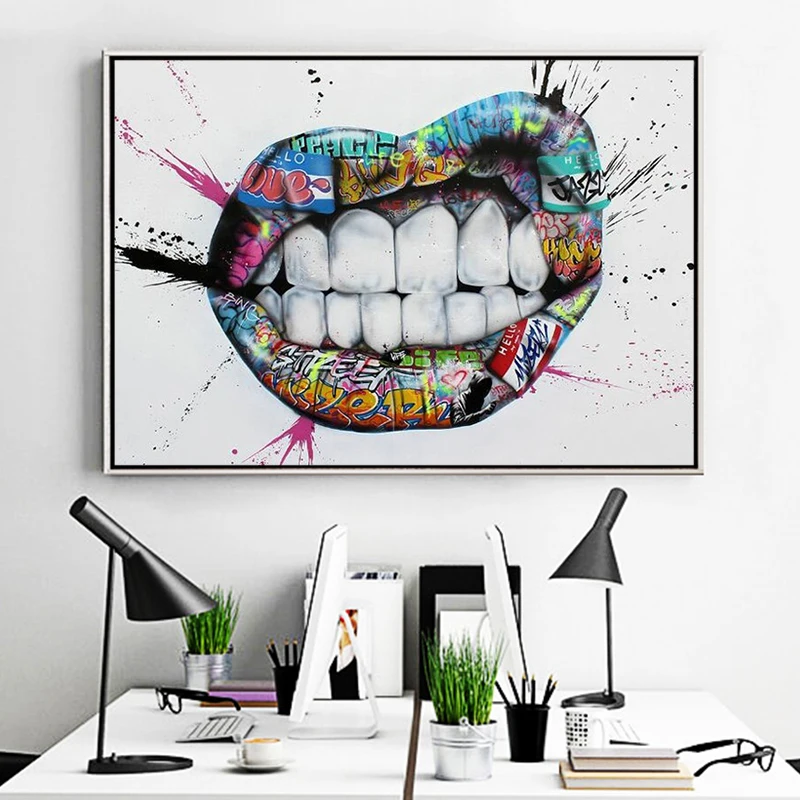 Художественная Картина на холсте с изображением зубов губ улицы граффити