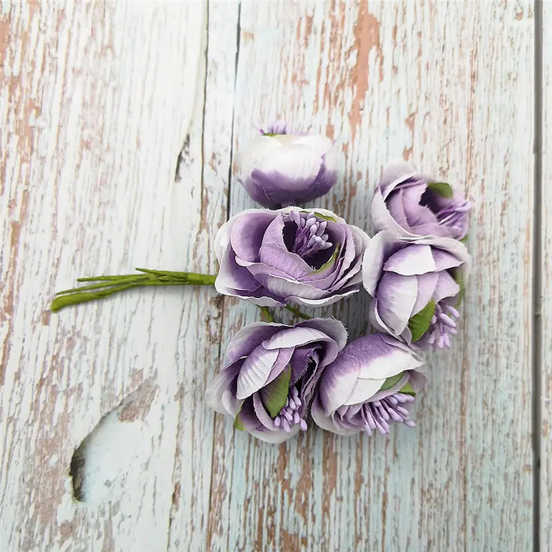 lavender 12 шт./лот, шелковые розы, бутон, букет для рукоделия, ручной работы, для свадьбы, невесты, держащих цветы или детей, аксессуары для волос, украшение для волос - Цвет: lavender