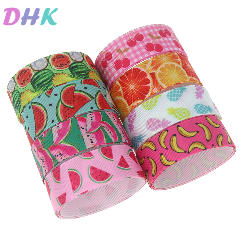 DHK 5 ярдов принтом в виде Арбузов ананасов оранжевый напечатан Grosgrain ленты
