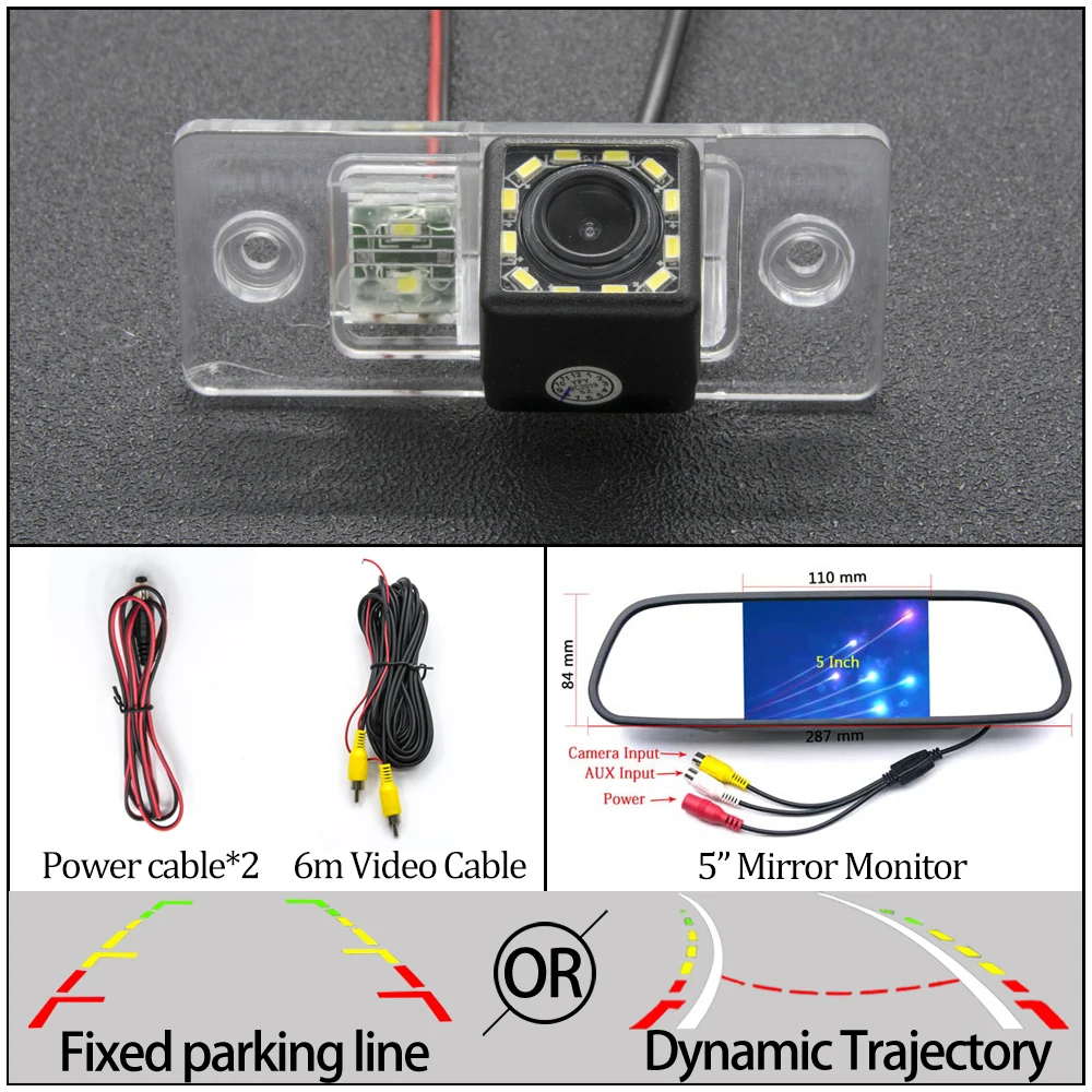 12LED N 5 in Mirror Для VW Bora Jetta Touareg Tiguan Passat B5 B6 Golf Polo Santana Автомобильная фиксированная или динамическая траектория обратная парковочная камера заднего вида - Название цвета: 12LED N 5 in Mirror
