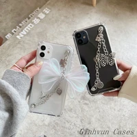 bow butterfly bracelet metal chain soft phone case for iphone 13 12 pro max 11 6s 7 8 plus x xr xs max se for samsung s22 cover