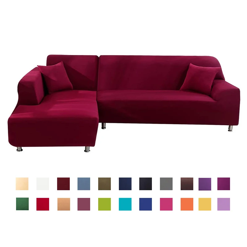

Sofa Cover Spandex Solid Color Elastic Corner Sofa Slipcover Chair Protector Living Room 1/2/3/4 Seater