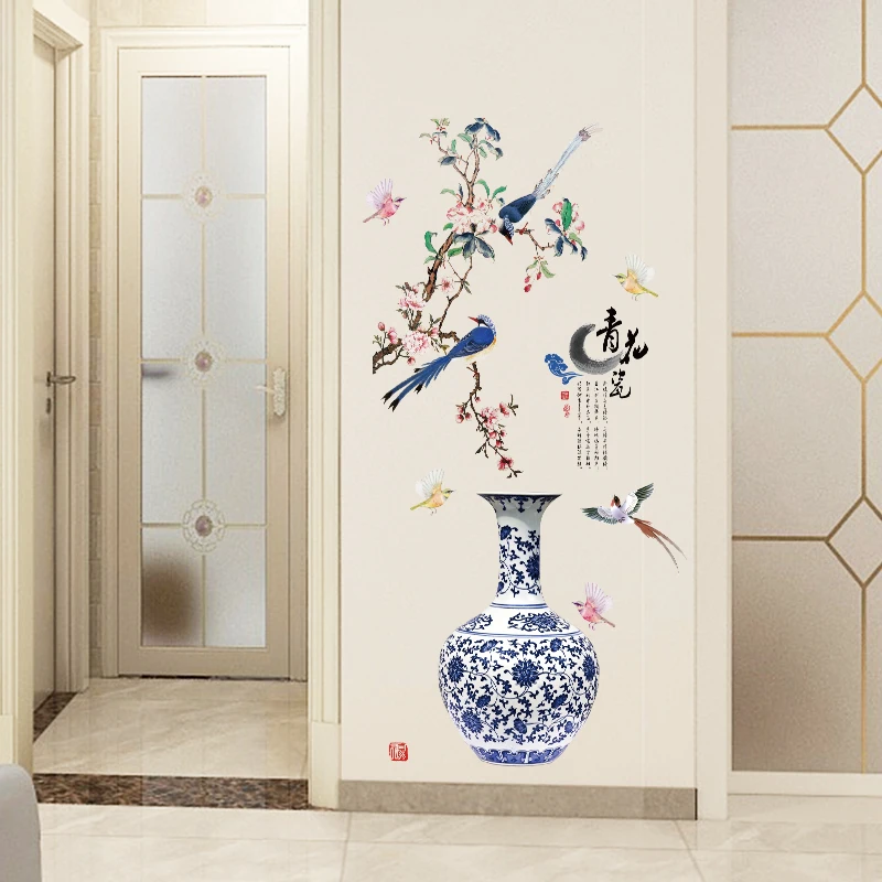 Наклейки на стену в китайском стиле с вазой 13 видов Модный цветочный домашний